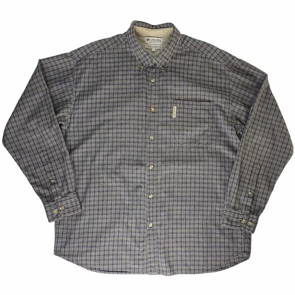 Columbia Shirt Size XL Blue Tan Plaid Button Down Long Sleeve Fall Normcore Vtg - Picture 1 of 10